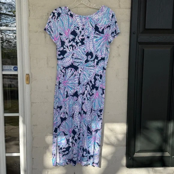 Lilly Pulitzer Malin Shells Bells Deep Sea Navy Midi Dress Size Small - Picture 6 of 11